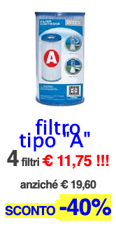4 CARTUCCE FILTRO MEDIA TIPO "A" IN OFFERTA INTEX  cod 29000