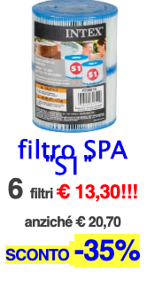 6 CARTUCCE FILTRO PER SPA TIPO "S1" IN OFFERTA INTEX  cod 29001