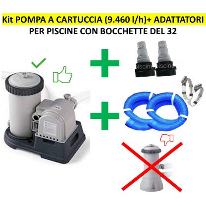 kit POMPA A CARTUCCIA (9.460 l/h)+ ADATTATORI PER  PISCINE CON TUBI DA 32 mm