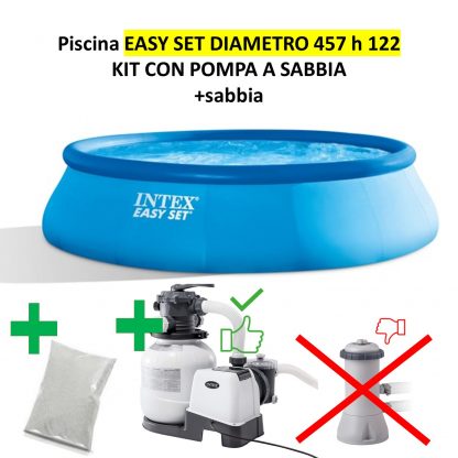 PISCINA EASY SET CM 457 H 122 INTEX 26168 KIT CON POMPA MAGGIORATA 7.900 l/h + SABBIA DI QUARZO