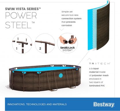 PISCINA POWER STEEL SWIM VISTA OVALE CM 427X250 H 100 BESTWAY 56714 - immagine 11