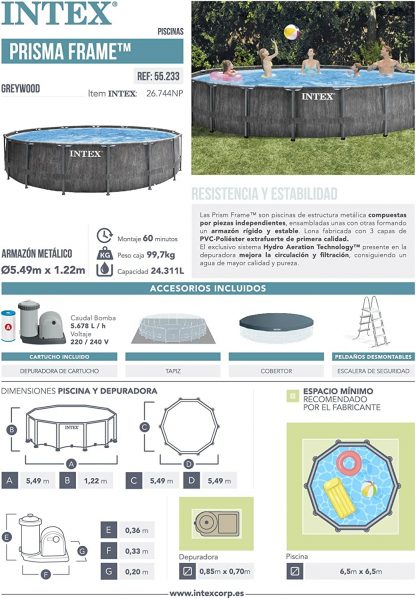 INTEX 26744 PISCINA PRISM GREYWOOD ROTONDA CM 549 H 122 - immagine 3