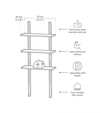 KIT SCAFFALATURA PER CASETTE DIM.ESTERNE CM. 70x30 (altezza variabile) - immagine 6